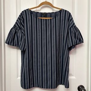 Banana Republic Navy and White Striped Blouse with Smock Sleeves